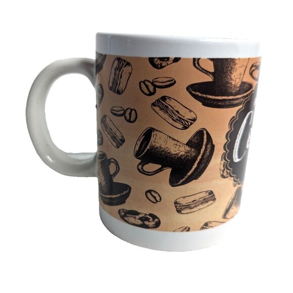 Royal Norfolk Coffee Time Mug Cup Drinkware 16 oz Brown Tan White Ceramic Gift - Picture 2 of 6